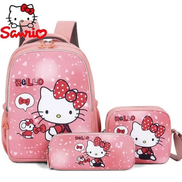 NWT Hello Kitty Pink Kids 3 Piece Backpack Set - Picture 1 of 10
